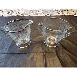 Vintage Silver Rim Floral Sugar And Creamer Set
